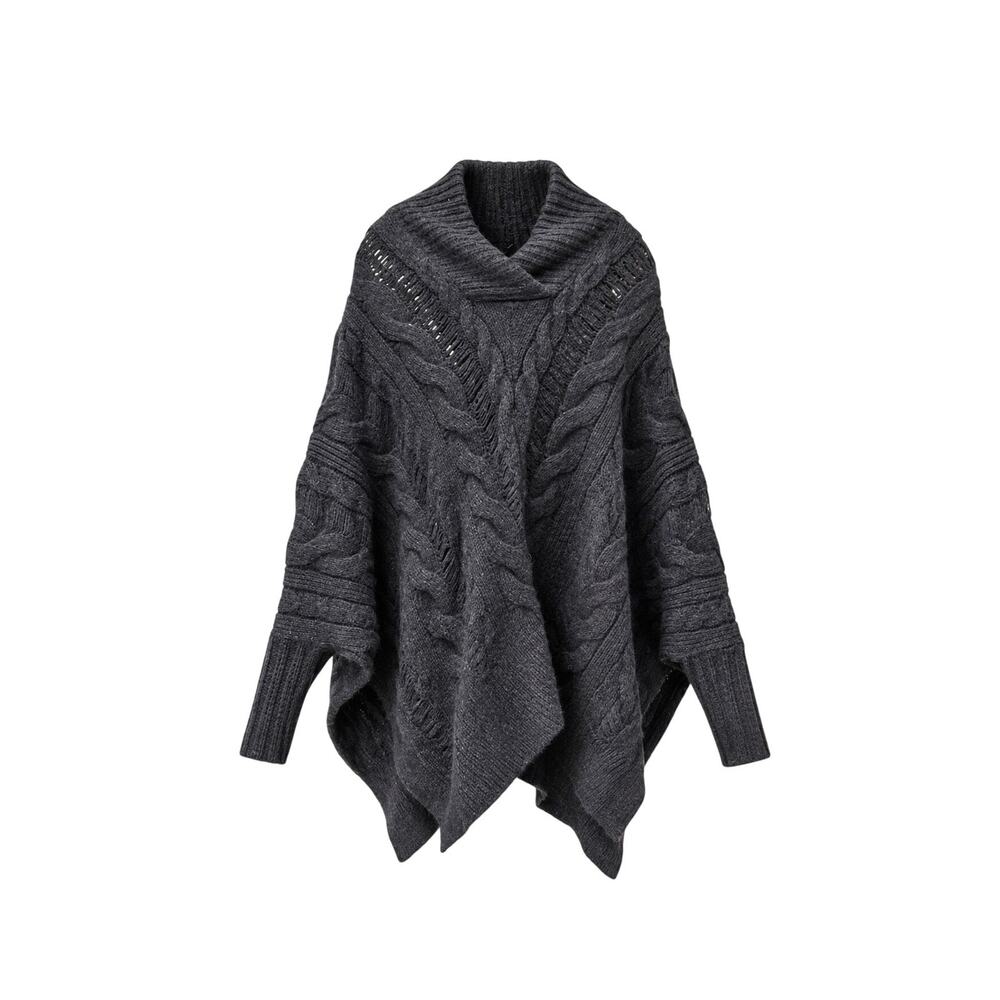 AllSaints Archival Yossi Cape Royal Baby Alpaca Merino Cable Knit Poncho Sweater